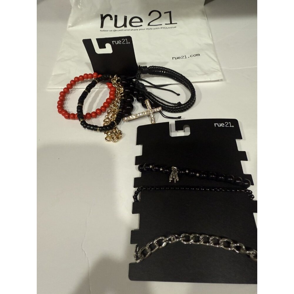 Rue21 Bracelets: Beaded Cross, Chain 8 Total